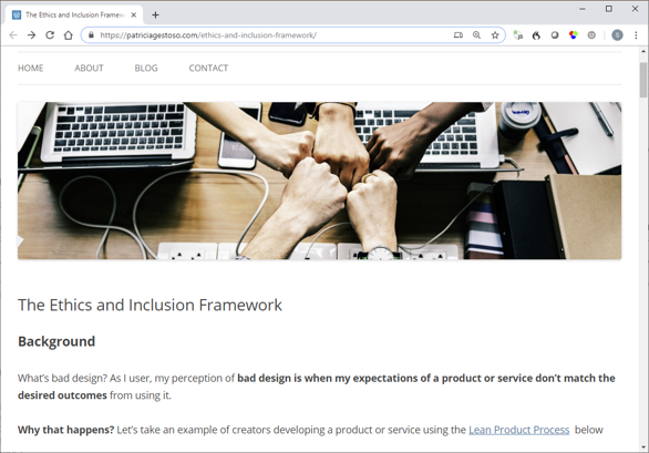 Screenshot from the Ethics and Inclusion Framework website