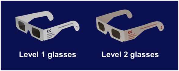 Level 1 glasses were blue and level 2 glasses were red