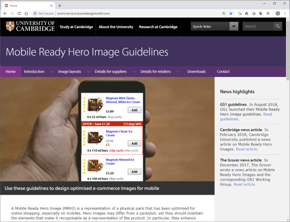 screenshot of Mobile ready hero images website