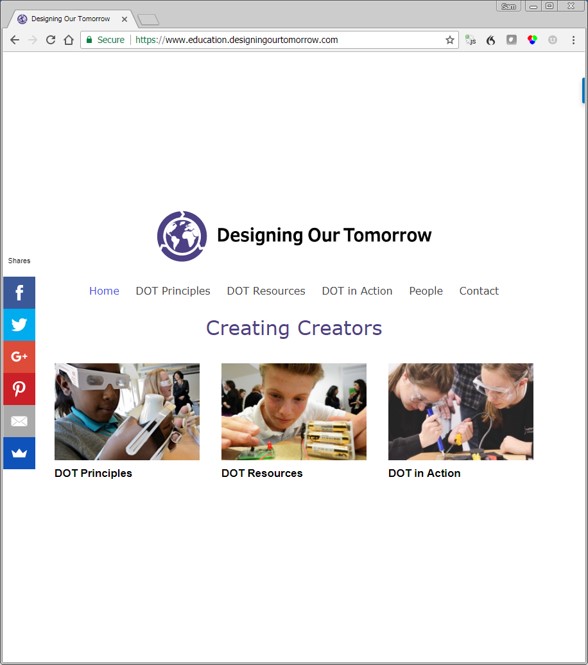 screenshot of designing our tomorrow education website