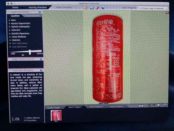 image of a beverage can viewed within the impairment simulator software