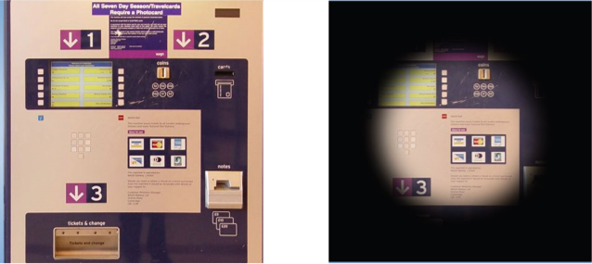 this poorly designed ticket machine makes little sense with simulated peripheral vision loss