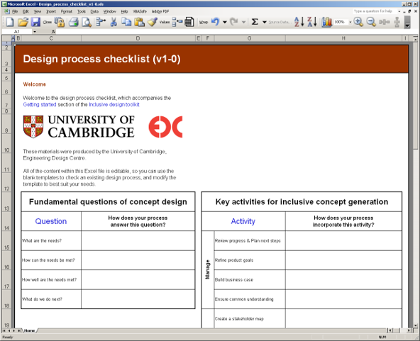 Screenshot showing that the Design Process Checklist is an Excel spreadsheet