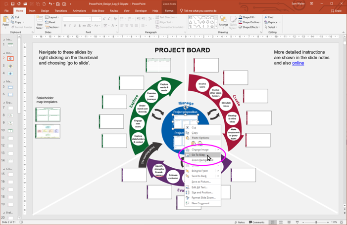 screenshot of project board, with ‘go-to slide’ highlighted